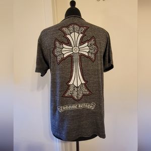 Chrome Hearts Gray V-neck Floral Cross Top